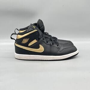 Nike Shoes Youth 3 Black Gold Leather Air Jordan 1 Mid Basketball Sneakers